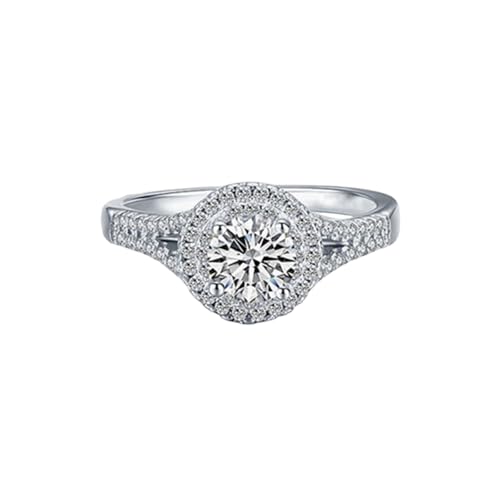 Wycian Eheringe Deko Damen Ringe mit Steinen Weißgold 14 Karat Au585 6mm Runde Form Moissanit Größe 56 (17.8) Vorsteckring für Tante Elegant Schmuck von Wycian