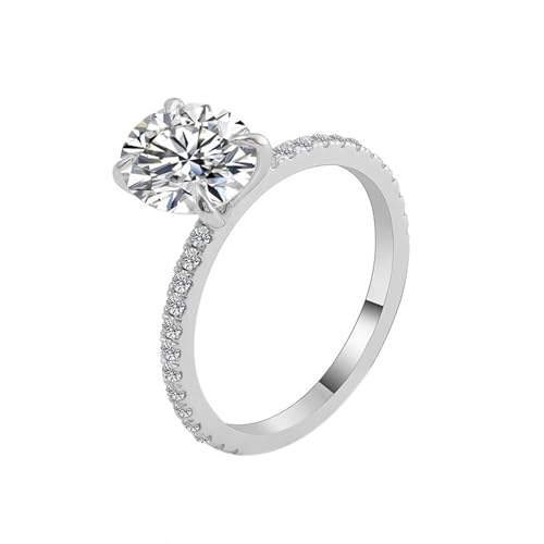 Wycian Eheringe Deko Ringe Damen Weißgold 18 Karat Moissanit mit 4 Krallen Oval Moissanite 1Ct Größe 56 (17.8) Elegant für Tante Cocktail Personalisiert von Wycian