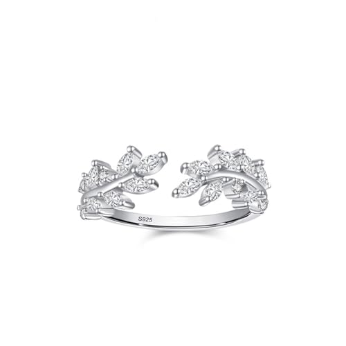 Wycian Eheringe Deko Zirkonia Ring 925er Sterlingsilber 1.5mm Offener Ring mit Zirkoniablättern Größe 54 (17.2) für Mutter Muttertag von Wycian