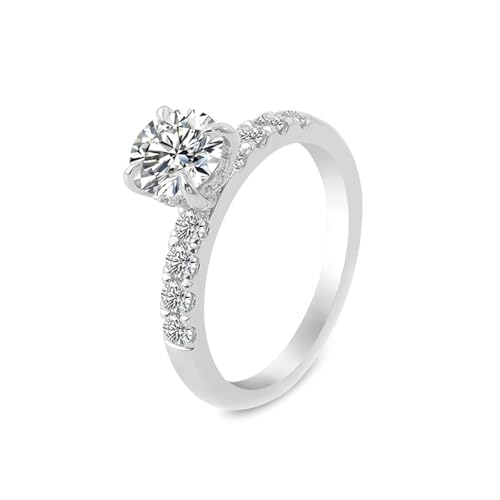 Wycian Eheringe Frauen Ringe Frauen 60 14 Karat Weißgold Moissanit mit 4-Zackigem. Rundem Moissanit Größe 60 (19.1) Einfach für Frau Muttertag Gravur von Wycian