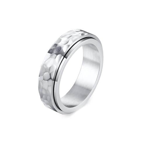 Wycian Eheringe Lesbisch, Ringe Damen Titan Edelstahl Silber Größe 57 (18.1) Spinnerring Hammerschlagmuster Breit 6mm Personalisiert für Mutter Geburtstag von Wycian