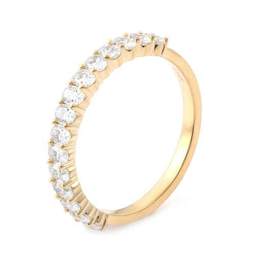 Wycian Eheringe Lesbisch Band Ring Gold Gelb 14K Gold Moissanit mit Ovalem Moissanit mit 4 Zinken Größe 61 (19.4) Einfach für Frau Weihnachten Gravur von Wycian