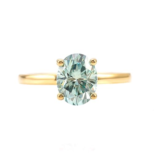 Wycian Eheringe Lesbisch Moissanite Rings Gelb 9K Gold mit 2 Karat Grünem Ovalem Moissanit Größe 58 (18.5) Elegant für Mutter Valentinstag Personalisiert von Wycian