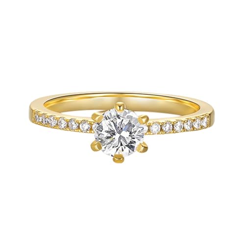 Wycian Eheringe Lesbisch Verlobungsringe Damen Gold 14 Karat Gelbgold Au585 Runde Form Moissanit Größe 49 (15.6) Vorsteckring für Tante Elegant Schmuck von Wycian