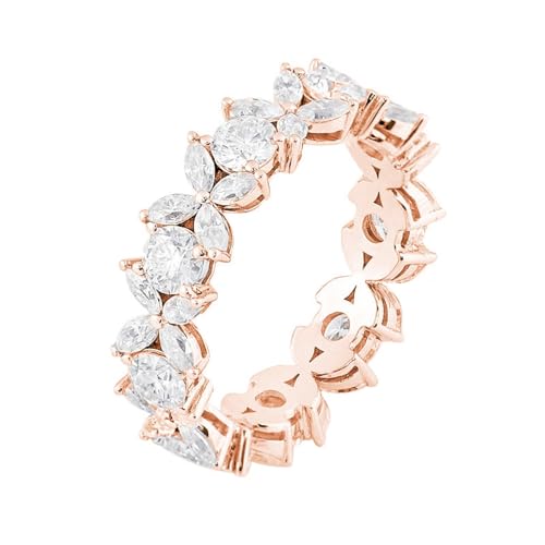 Wycian Eheringe Natur, Ring Breit 14 Karat Roségold Blume Größe 50 (15.9) Diamant Rundschliff Weiß Npassbar Für Abschlussball von Wycian