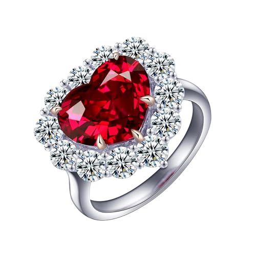 Wycian Eheringe Nickelfrei Damen Ring 925 Silber Sterlingsilber Ruby Erstellt Herz mit 7.55 Ct Synthetischem Rubin Größe 54 (17.2) Beliebt für Mutter Muttertag Gravur von Wycian