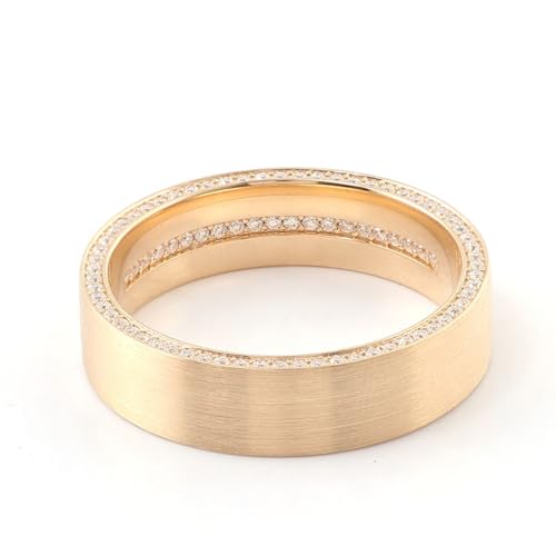 Wycian Eheringe Ohne Nickel Eheringe 18 Karat Gold Gelb Moissanit Mattes Muster mit Seitlicher Reihe Aus Moissanit Größe 62 (19.7) Elegant für Tante Weihnachten Personalisierbar von Wycian