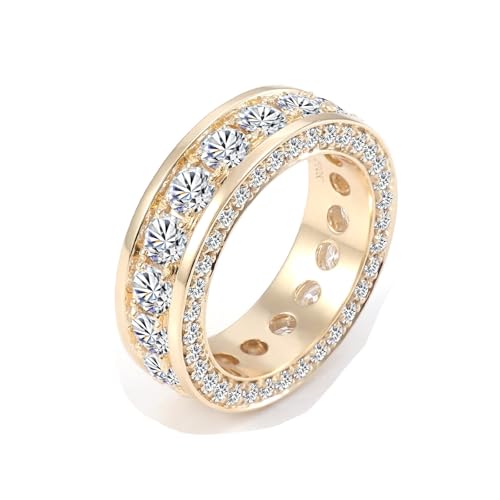 Wycian Eheringe Unisex Gold Ring 18 Karat Gelb Moissanit Ewigkeit Größe 54 (17.2) Elegant für Frau Weihnachten Personalisierbar von Wycian