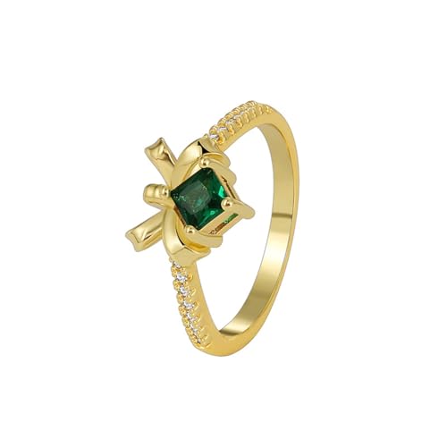 Wycian Eheringe mit Gravur Ring Gold Luxus 14K Gold Au585 Im Labor Hergestellter Smaragd Schleifenknoten Größe 52 (16.6) Klassisch für Lesben Neujahr Personalisierbar von Wycian