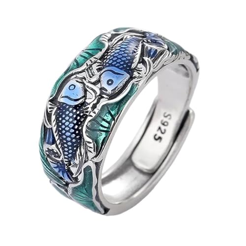 Wycian Eheringe mit Gravur Silberringe Damen 925 Ehering Sterlingsilber Fisch Vintage Verstellbar Verstellbar Aktualisierung 3.0 für Lesben Abschluss Schmuck von Wycian