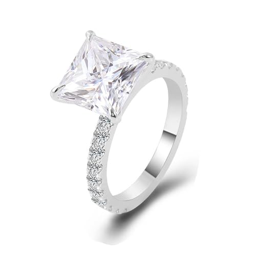 Wycian Engagement Ring Damen Bandring Weißsgold 14 Karat Moissanit Quadrat Größe 62 (19.7) Elegant für Tante Weihnachten Personalisiert von Wycian