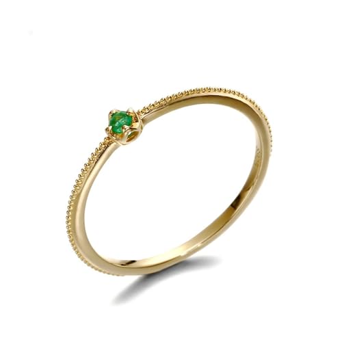 Wycian Engagement Ring Emerald, 14K Ring Gelbgold Smaragd Gelbgold Grün Runde Form Größe 58 (18.5) für Damen Verlobung von Wycian