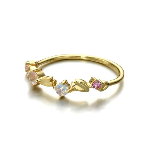 Wycian Engagement Ring For Women 18K Gold, Ringe Gold Mann Opalpulverkristall Bunt Runde Form Größe 63 (20.1) für Damen Valentinstag von Wycian