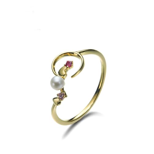 Wycian Engagement Ring Gold 18 Karat, Ringe Gold Vintage Set Perle Weiß Runde Form Größe 62 (19.7) für Damen Vatertag von Wycian