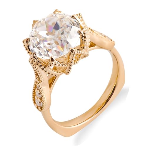 Wycian Engagement Ring Ringe Frauen Gold Hochzeit Gelb 14 Karat Gold Moissanit Blume Größe 57 (18.1) Elegant für Lesben Neujahr Personalisiert von Wycian
