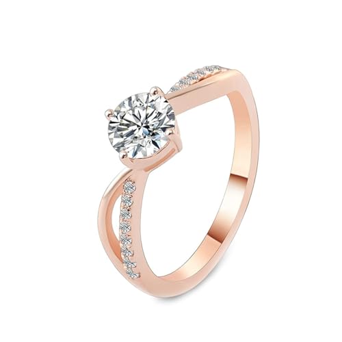 Wycian Engagement Ring Rosegold Ring Echt 14 Karat Roségold Moissanit mit 1 Karat Rundem Moissanit Größe 54 (17.2) Einfach für Mutter Weihnachten Personalisierbar von Wycian