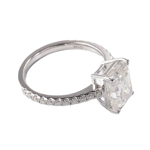 Wycian Engagement Ring Silber Ringe mit Stein 14 Karat Weißgold Moissanit 4 Krallen Rechteck mit Moissanit Größe 56 (17.8) Beliebt für Frau Cocktail Personalisiert von Wycian