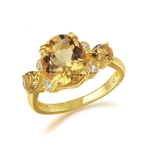 Wycian Engagement Ring Yellow, Ring Gold Hochzeit 925 Silber Citrin 11X8mm Gelb Ovale Form mit Kubischer Zirkonia Weiß Größe 47 (15.0) für Damen Verlobung von Wycian