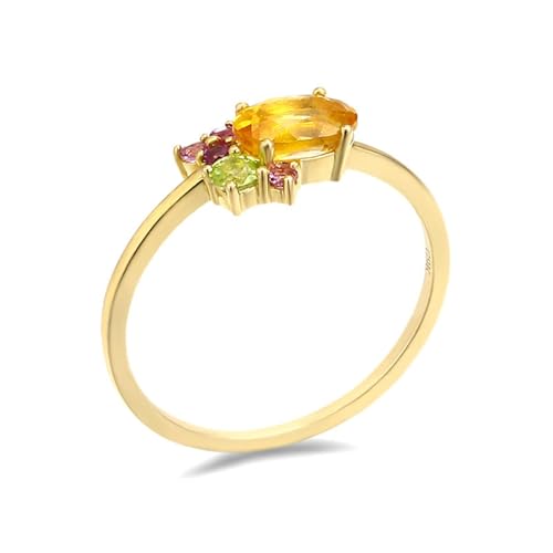 Wycian Engagement Ring Yellow, Ringe Gold Modeschmuck Damen 18K Gelbgold Citrin Gelb Ovale Form mit Turmalin Mehrfarbig Größe 65 (20.7) für Jahrestag von Wycian