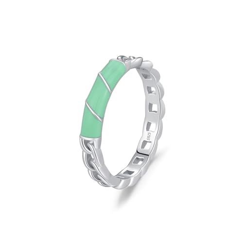 Wycian Fingerring 52 Ringe für Damen Silber 925er Sterlingsilber 3.2mm Grün Kein Edelstein Grünes Bambus- und Kettendesign für Abschluss von Wycian