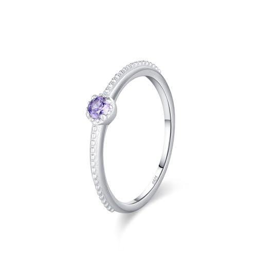Wycian Fingerring 60 Freundschaftsringe Damen Silber 925er Sterlingsilber 1.2mm Zirkonia Kleiner Lila Zirkon für Mutter Valentinstag von Wycian