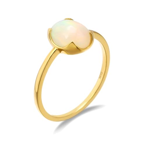 Wycian Fingerring Damen mit Stein, Goldene Ringe Verschiedene Größen 18K Gelbgold Opal Ovale Form Größe 65 (20.7) für Neujahr von Wycian