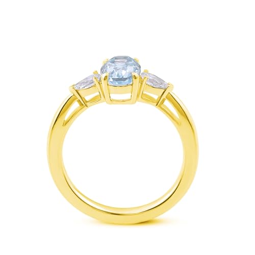 Wycian Fingerring Vintage, Aquamarin Ring 18K Gelbgold 18K Größe 54 (17.2) 1 Aquamarin 1Ct Ovalschliff Hellblau Npassbar Für Jahrestag von Wycian