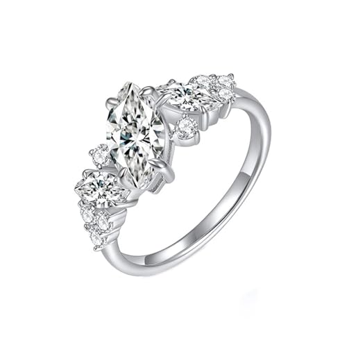 Wycian Fingerring Vintage, Diamond Ring For Women Silber 925 Größe 49 (15.6) Moissanit Marquiseschliff Weiß Npassbar Für Vatertag von Wycian