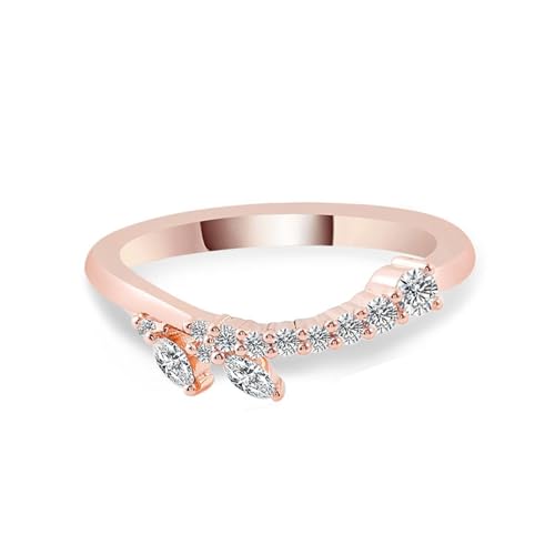Wycian Fingerring Vintage Freundschaftsringe Rosegold 14 Karat Roségold Moissanit Blatt Größe 61 (19.4) Elegant für Mutter Weihnachten Personalisierbar von Wycian