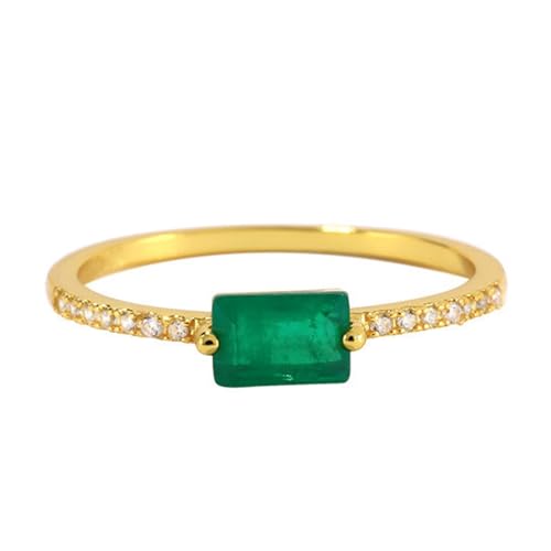 Wycian Fingerring Vintage Ringe für Damen Gold 14 Karat Gelbgold Au585 4X6mm Rechteckform Im Labor Hergestellter Smaragd Größe 52 (16.6) Vorsteckring von Wycian