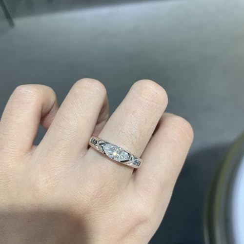 Wycian Frauen Ring Gravur, Verlobungsring 925 Silber Damen 3Mm Größe 62 (19.7) 1 Moissanit 1Ct Marquiseschliff Weiß Personalisiert Für Neujahr von Wycian