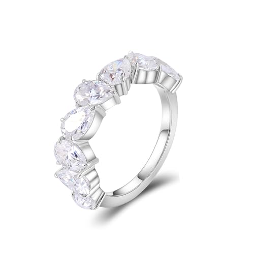 Wycian Frauen Ring Verlobung Fingerring 50 14 Karat Weißgold Moissanit Birnenförmig Größe 50 (15.9) Elegant für Frau Weihnachten Personalisierbar von Wycian