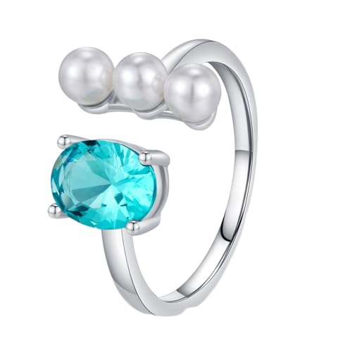 Wycian Frauen Ringe Schlicht Kristall Ring Blau Weißgold 14 Karat Au585 6X8mm Ovale Form Zirkonia Größe 57 (18.1) Vorsteckring für Mutter Einfach Schmuck von Wycian