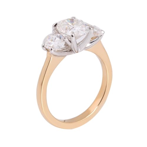 Wycian Freundschaft Ringe mit Gravur Verlobungsring In Gold Gelb 9K Gold Moissanit mit 3 Ovalen Moissaniten 2 Ct Größe 45 (14.3) Elegant für Schwester Weihnachten Gravur von Wycian