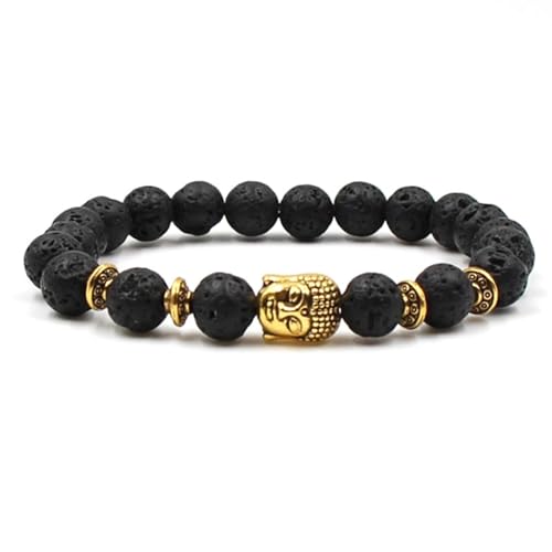 Wycian Freundschaftsarmband Gold, Lavastein Armband Damen Perlen Kristall Schwarzes Metalllegierung Buddha 19cmx8mm 1er Naturstein für Jahrestag von Wycian