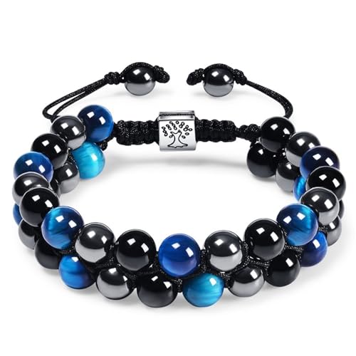 Wycian Freundschaftsarmband Unisex, Magnetarmband Herren Perlen Tigerauge Kristall Schwarz Blau 2-Lagige Geflochtene Magnet-Tigerauge-Perle 30cmx8mm 1er von Wycian