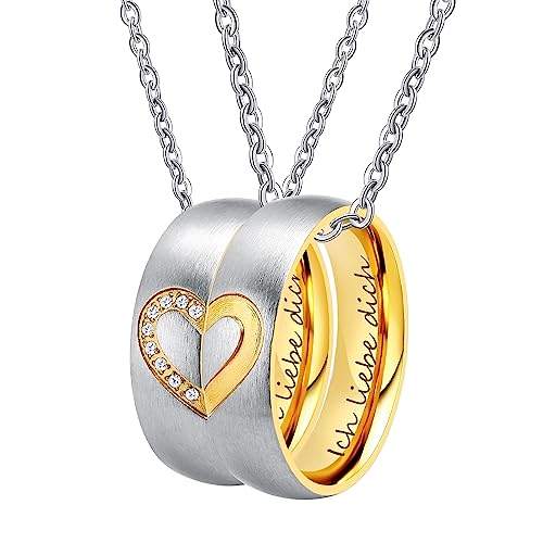 Wycian Freundschaftskette, Ich Liebe Dich Paar Kette Ringe Gold Herz Edelstahl Geschenke für Männer Herren von Wycian