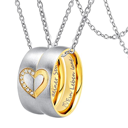 Wycian Freundschaftskette, Paar Kette Ringe Gold EIN Leben lang...an deiner Seite Herz Edelstahl Geschenke für Männer Herren von Wycian