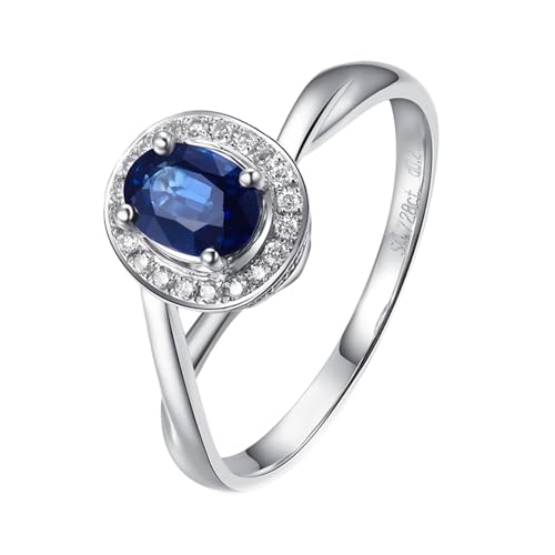 Freundschaftsring Einzeln, Ringe Frauen Weißgold 18 Karat Blume Lab Saphir 0.8CT Blau Ovalschliff VVS mit Diamant 0.1CT Weiß Größe 62 (19.7) Gravur von Wycian