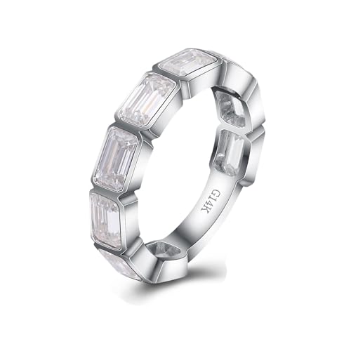 Wycian Freundschaftsring Einzeln Fingerring Damen Weissgold 18 Karat Moissanit Reihenbohren Geometrisch Größe 45 (14.3) Elegant für Tante Weihnachten Personalisiert von Wycian