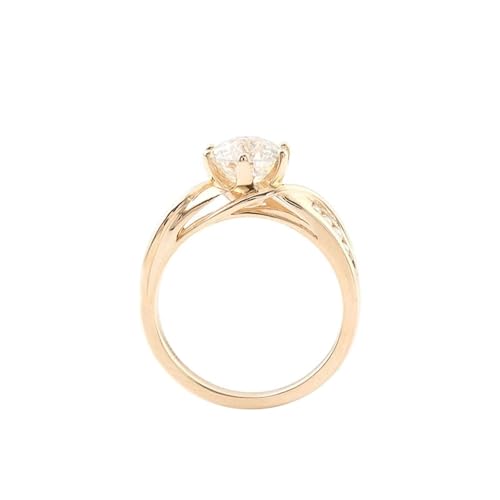 Wycian Freundschaftsring Einzeln Heiratsantrag Ring Gold 9K Gold Moissanit 6 Zinken. Rund. mit 1 Karat Moissanit Größe 56 (17.8) Beliebt für Frau Verlobung Gravur von Wycian