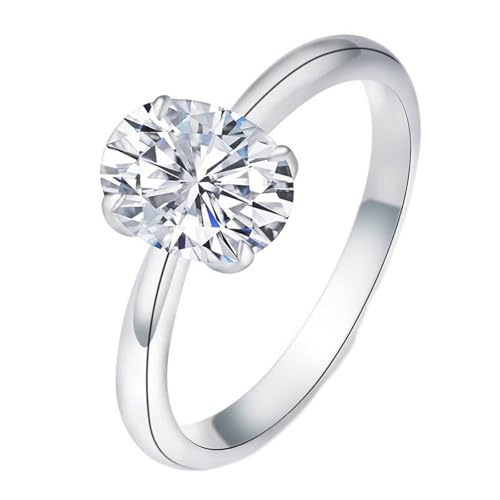 Wycian Freundschaftsring Einzeln Promise Ring Silber 18 Karat Weißgold Moissanit 4 Krallen Oval mit Moissanit Größe 61 (19.4) Beliebt für Tante Weihnachten Gravur von Wycian