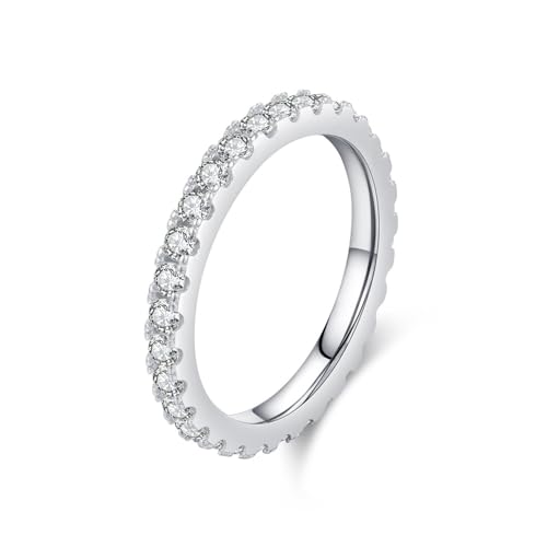 Wycian Freundschaftsring Frauen Ring mit Stein Herren Weißgold 14 Karat Au585 2mm Runde Form Moissanit Größe 53 (16.9) Vorsteckring für Damen Beliebt Schmuck von Wycian
