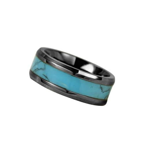 Wycian Freundschaftsring Gravur, Edelstahl Ringe Set Partner Schwarz Größe 62 (19.7) 8mm Ring mit Türkis Personalisiert für Mutter Abschluss von Wycian