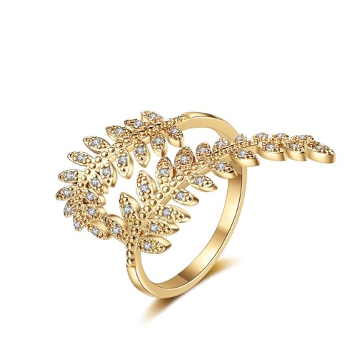 Wycian Freundschaftsring Gravur 18K Ringe 18K Gold Labordiamant Blätter mit Zirkonia Größe 47 (15.0) Klassisch für Mutter Weihnachten Gravur von Wycian