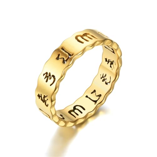 Wycian Freundschaftsring mit Gravur, Eheringe Aus Edelstahl Größe 60 (19.1) 5.7mm mit Buddhistischem Mantra Anpassbar für Frau Neujahr von Wycian