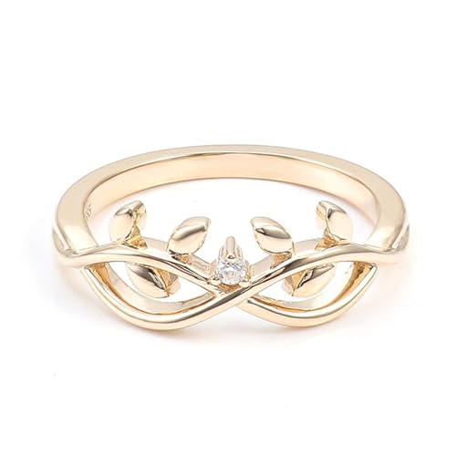 Wycian Freundschaftsringe Best Friends Gold Ring 18K Gelb Moissanit Infinity-Band mit Blattförmigem Moissanit Größe 57 (18.1) Elegant für Frau Weihnachten Personalisiert von Wycian