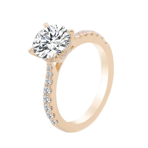 Wycian Freundschaftsringe Beste Freundinnen Goldene Ringe Damen 14K Gold Moissanit Klassische 4-Krallen Größe 61 (19.4) Einfach für Tante Thanksgiving Personalisierbar von Wycian