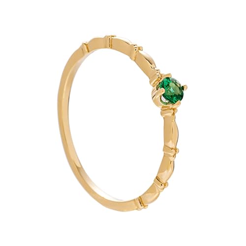Wycian Freundschaftsringe Beste Freundinnen Ring 18 Karat Gold Gelb Smaragd mit 4 Krallen. Runder Zirkonia Größe 53 (16.9) Klassisch für Tante Cocktail Personalisierbar von Wycian
