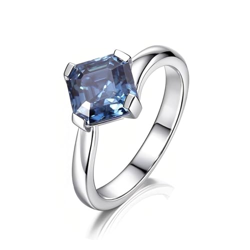Wycian Freundschaftsringe Blau Ring Weißgold Damen 14 Karat Moissanit Quadrat Größe 62 (19.7) Elegant für Schwester Neujahr Gravur von Wycian
